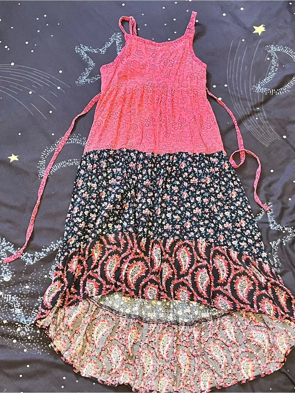 Justice Pink & Black Floral Tiered Camisole Dress